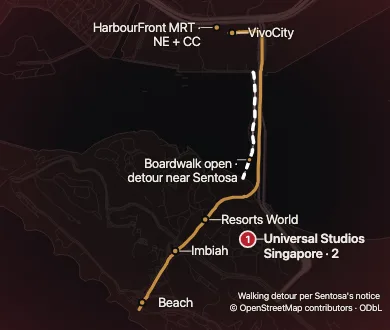 Map: Sentosa Express from Beach to VivoCity and the Boardwalk detour